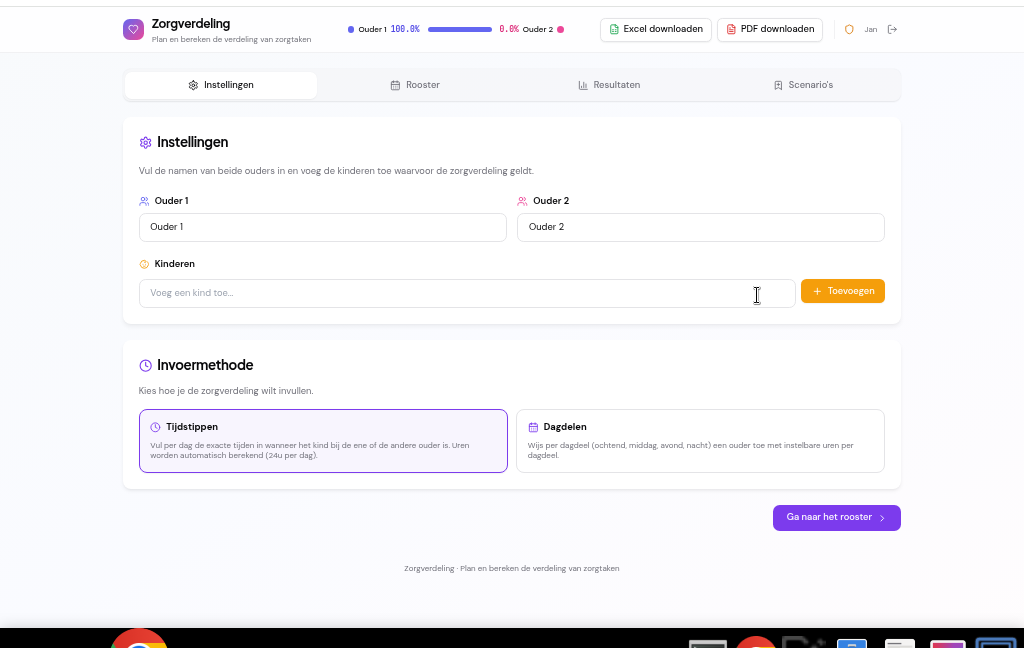 Instellingen en configuratie scherm